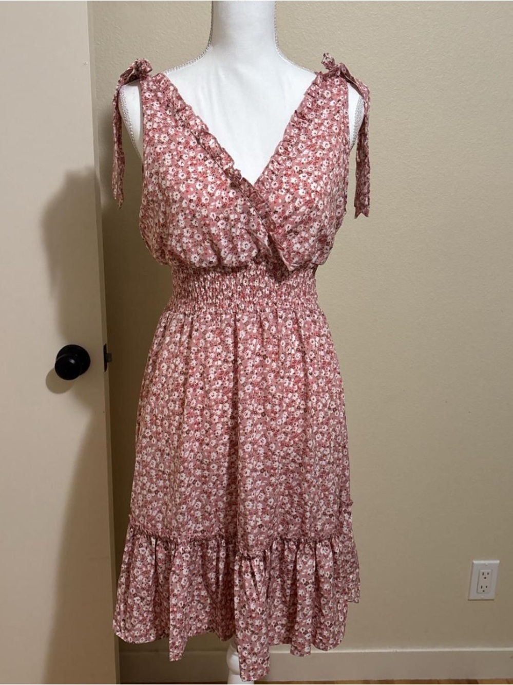 Floral Tie-Shoulder Sundress - Dusty Rose